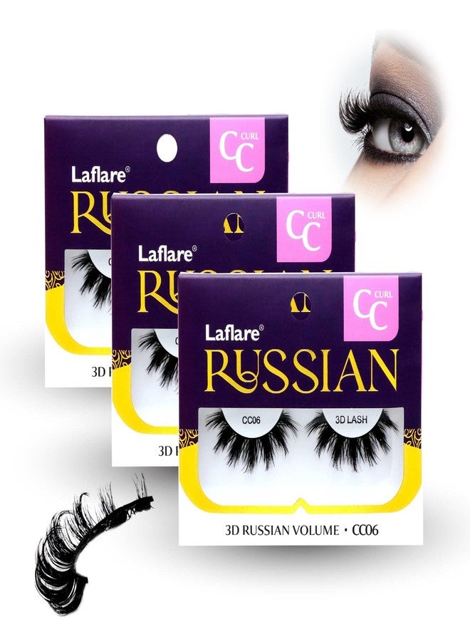 Laflare 3D False Eyelashes Russian volume Strip Lashes | Fluffy, Wispy, Lightweight | Faux Mink Eyelashes Extension C Curl Wispy Handmade Soft Reusable 3 Packs Value Combo. (FCC06X3C) - Image 1