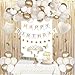 Amandir Birthday Decorations for Women White Sand Beige Cream Neutral Gold Foil Balloons Table Cloth Sash Crown Curtains Happy Birthday Banner Golden Star Garland Butterfly Boho Party Supplies - Image 2