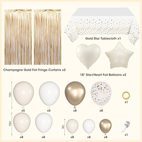 Amandir Birthday Decorations for Women White Sand Beige Cream Neutral Gold Foil Balloons Table Cloth Sash Crown Curtains Happy Birthday Banner Golden Star Garland Butterfly Boho Party Supplies - Image 5