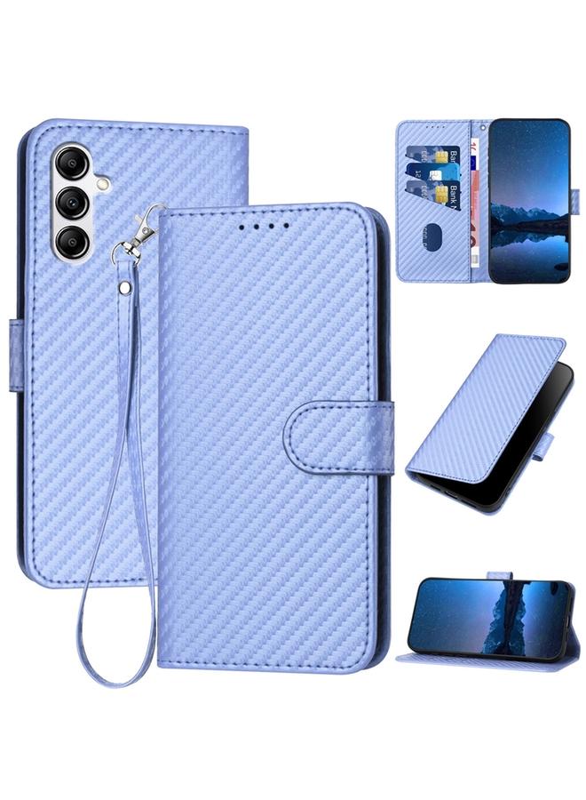S-TOP Case For Samsung Galaxy A14 5G YX0070 Carbon Fiber Buckle Leather Phone Case with Lanyard - Image 1