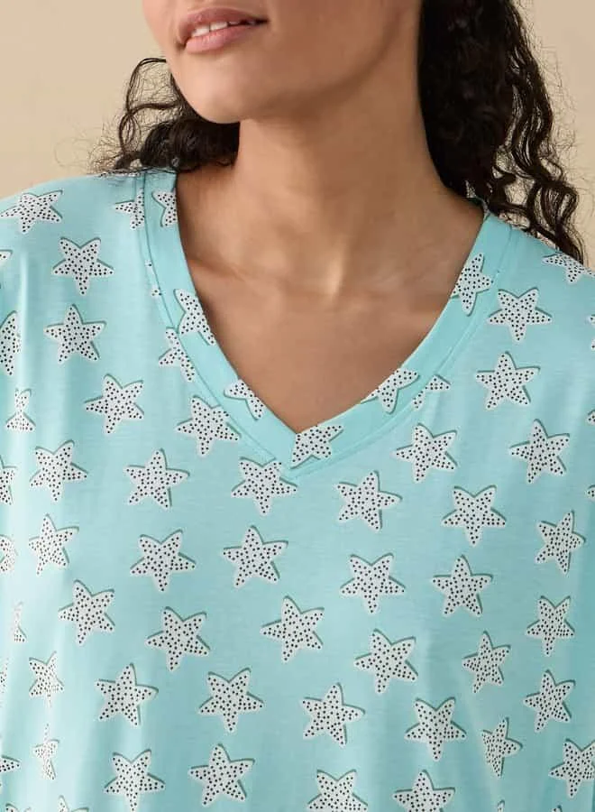 Splash FAV Printed Sleepshirt with V-neck and Short Sleeves