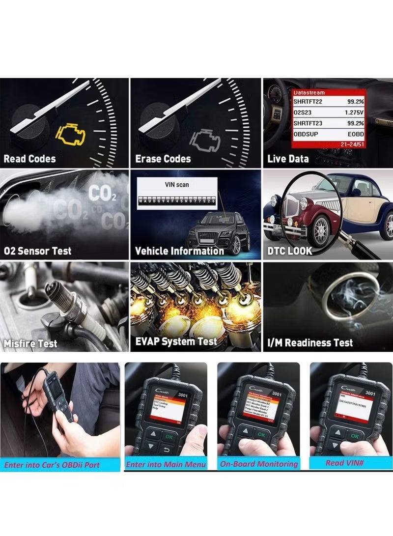 LAUNCH Creader 3001 OBD2 Scanner, Engine Fault Code Reader Mode 6 CAN Diagnostic Scan Tool for All OBDII Protocol Cars Since 1996 - Image 3