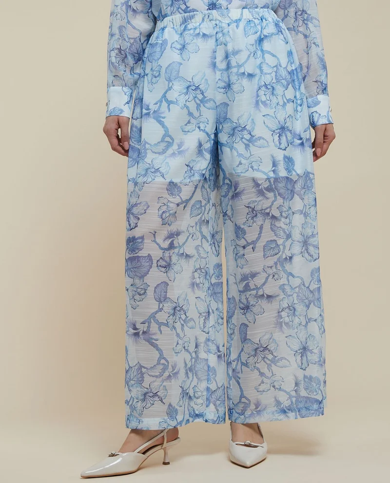 R&B Printed Wide Leg Pants with Elastic Waist