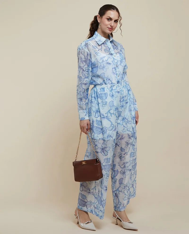 R&B Printed Wide Leg Pants with Elastic Waist