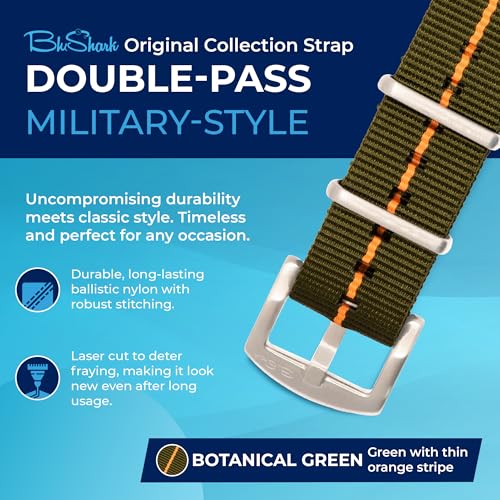 BluShark - Original Collection Military-Style Waterproof Watch Strap, Fits All Timepiece Brands, Durable Nylon Wristwatch Accessories with Stainless Steel Buckle, Botanical Green, 22mm - Image 2