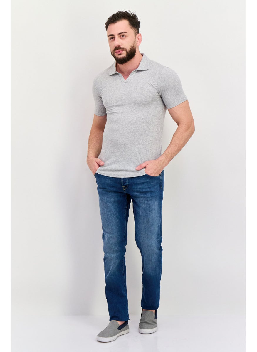 Project Essentials - Men Regular Fit Heather Short Sleeve Polo Shirt, Grey - Image 1