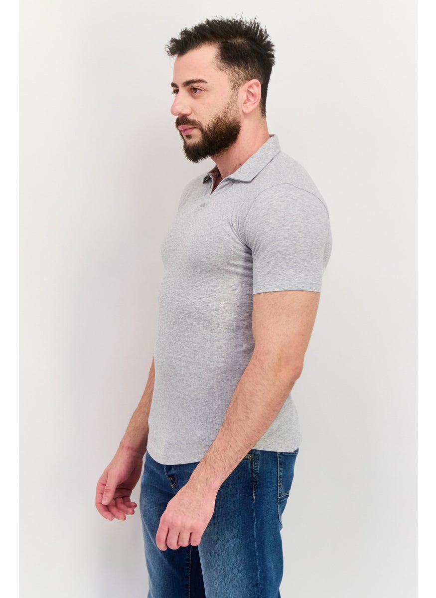 Project Essentials - Men Regular Fit Heather Short Sleeve Polo Shirt, Grey - Image 1