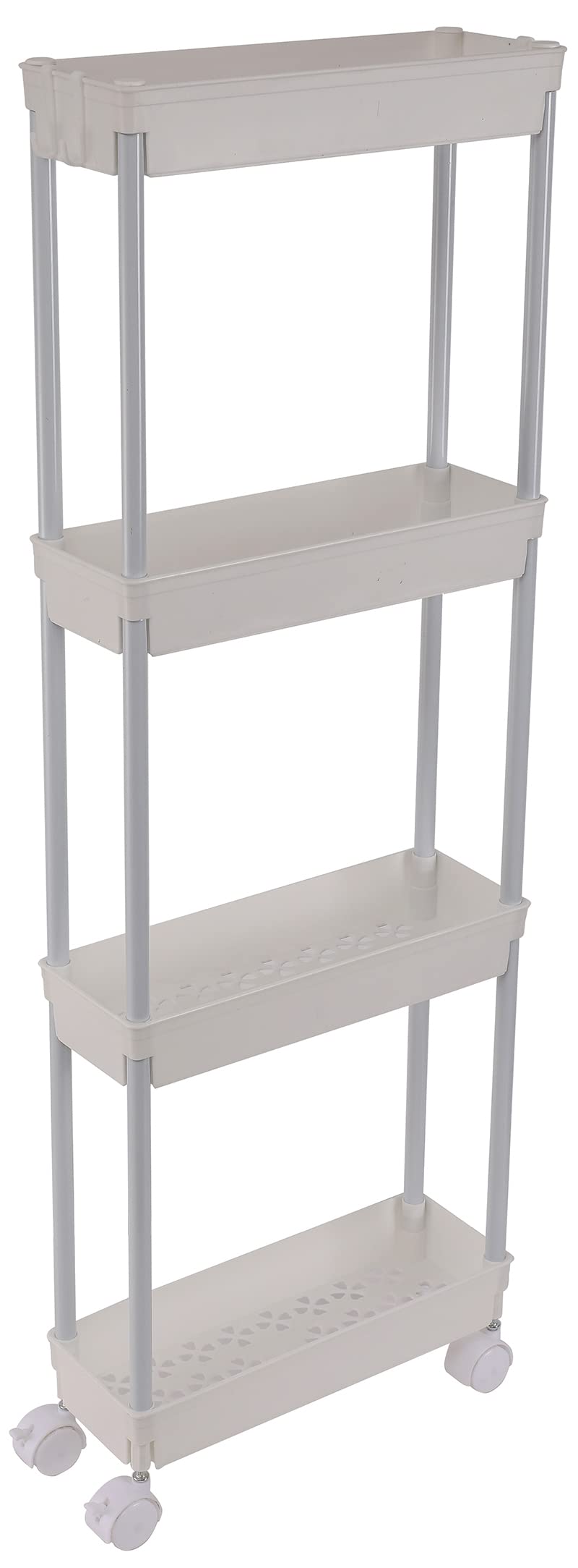 Sooyee 4 Tier Slim Storage Cart Mobile Shelving Unit Organizer Slide Out Storage Rolling Utility Cart Tower Rack for Kitchen Bathroom Laundry Narrow Places Plastic Stainless SteelWhite
