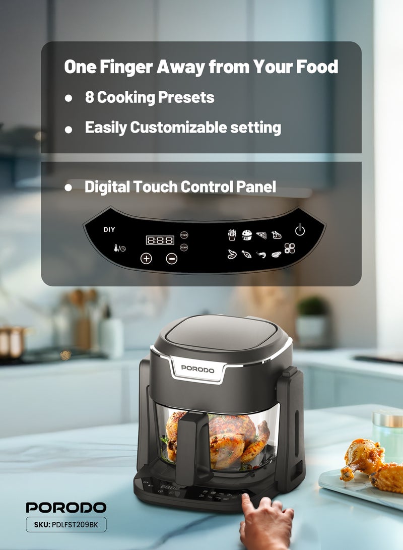 بورودو مقلاة هوائية سريعة القلاب 3 في 1، شواية ووعاء ساخن بسعة 4.5 لتر ووعاء مطلي بالألومنيوم / تقنية الحرارة التوربينية 360 درجة / 8 أوضاع طهي محددة مسبقًا / اقلب لتغيير الأوضاع / سلة زجاجية مرئية بنسبة 100% - أسود - Image 4