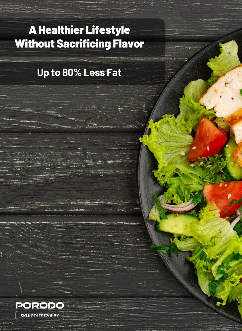 بورودو مقلاة هوائية سريعة القلاب 3 في 1، شواية ووعاء ساخن بسعة 4.5 لتر ووعاء مطلي بالألومنيوم / تقنية الحرارة التوربينية 360 درجة / 8 أوضاع طهي محددة مسبقًا / اقلب لتغيير الأوضاع / سلة زجاجية مرئية بنسبة 100% - أسود - Image 3