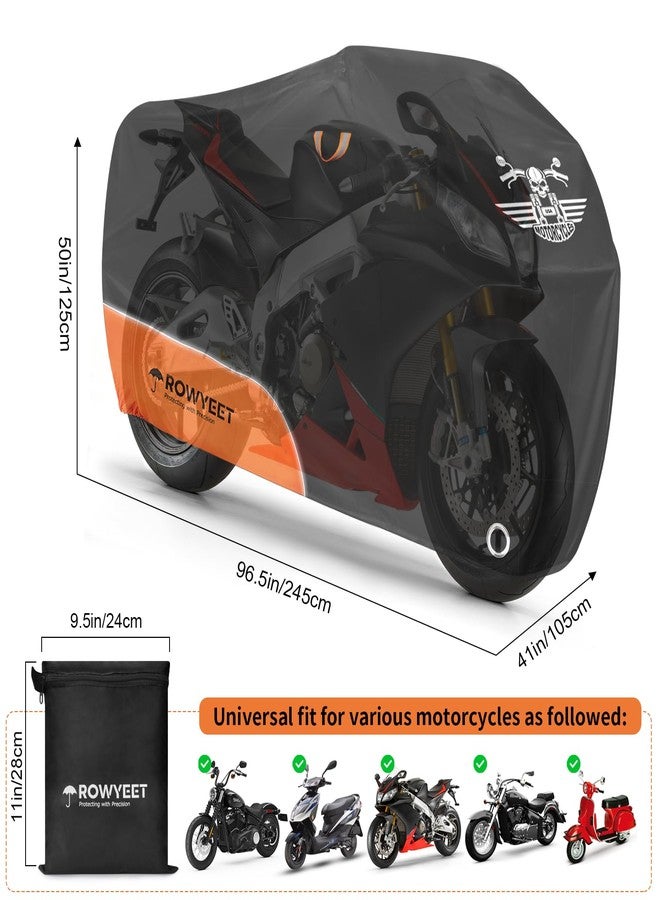 ROWYEET Motorcycle Cover Waterproof Outdoor Storage with Lock-Holes, Zipper Storage Bag & Night Reflective Design, All Season Protection Powersports Vehicle Covers Fits up to 96.5" Motorcycles - Image 2