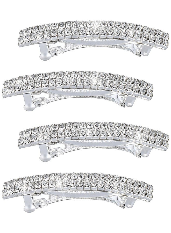 CHIROGRAPHY 4 PCS Premium Sparkly Rhinestone Hair Clips, Silver Crystal Ponytail Holder Side Clips Bling Metal Spring Small Hair Barrettes for Women Girls Bridal Wedding Engagement Prom Valentines - Image 2