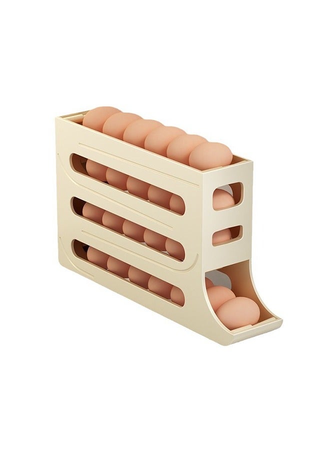 Four-tier slide egg storage box, 30 egg refrigerator egg holders, large capacity refrigerator egg dispenser, space-saving kitchen countertop storage box (milk white)  - Image 1