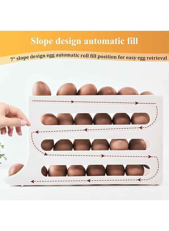 Four-tier slide egg storage box, 30 egg refrigerator egg holders, large capacity refrigerator egg dispenser, space-saving kitchen countertop storage box (milk white)  - Image 4