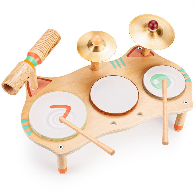 WINGYZ Kids Drum Set for Toddlers AllinOne Montessori Musical Instruments Wooden Music Toys for Baby Neutral Colors Sensory Preschool Drum Kit Birthday Gifts for Boys Girls - Image 3