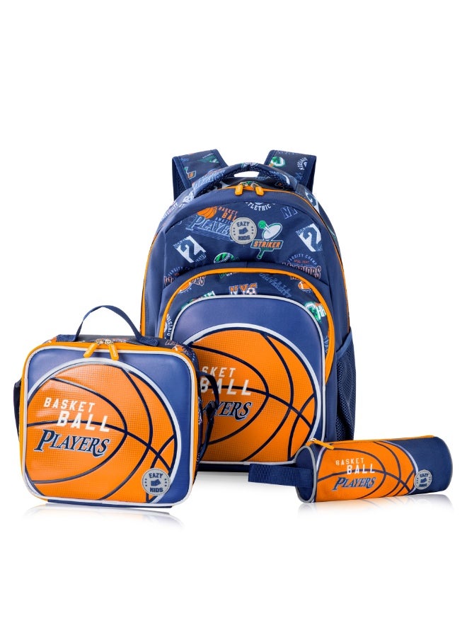 Eazy Kids Eazy Kids 18" Set of 4 Backpack w/ Water Bottle, Lunch Bag and Pencil Case - Basket Ball  - Image 2