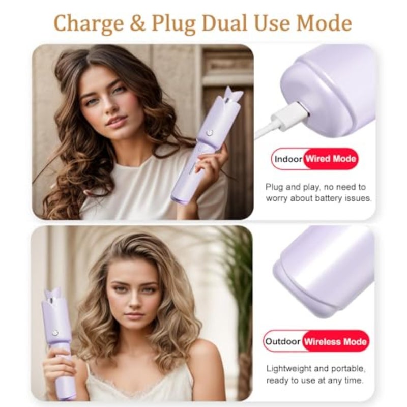عصا تصفيف محمولة للتموجات: أداة تجعيد أوتوماتيكية مطلية بالسيراميك باللون الأرجواني مع 4 إعدادات لدرجة الحرارة، تسخين لمدة 30 ثانية، أمان مضاد للحروق والتشابك - Image 2