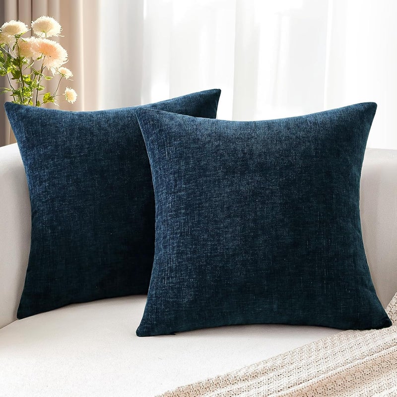 JOTOM Set of 2 Cushion Covers 60x60 cm Soft Chenille Navy Blue Decorative Throw Pillow Covers 24x24 Inch Square Cushion Case Solid Pillowcases for Couch Sofa Living Room Bed Home Decor (Navy Blue) - Image 4