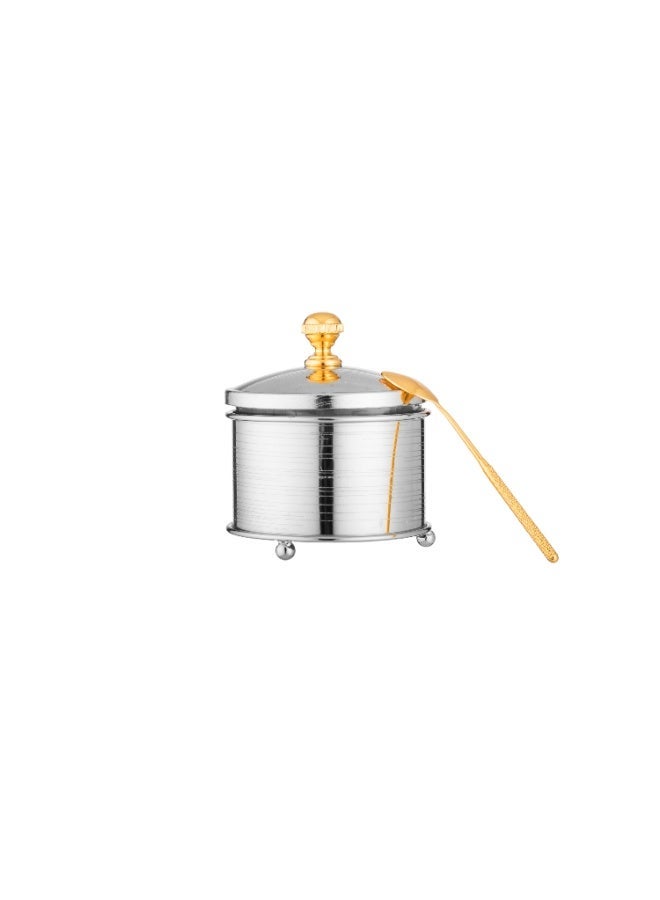 ✨ Luxurious serving sugar bowl with spoon – Rust-resistant metal in a durable silver and gold finish | 9 x 11 cm ✨ - Image 4