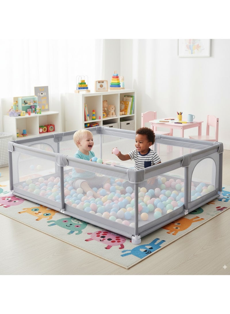 ACPLAY Extra Large Baby Playpen 200×180×66 cm, Safe Non-Toxic Play Yard with Strong Suction Cups, 360° Mesh Sides & Zipper Doors, Easy to Clean & Assemble, Ideal for Home and Outdoor Use - Image 5