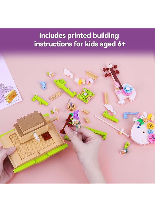 إكسفور مجموعة بناء كتب سحرية على شكل زهرة كمان مع قوس رقص، هدية ديكور زهور ملونة للبنات من سن 6 إلى 12 عامًا أو الأولاد أو الأطفال من سن 6 سنوات فما فوق، مجموعة ديكور منزلي رائعة - Image 2