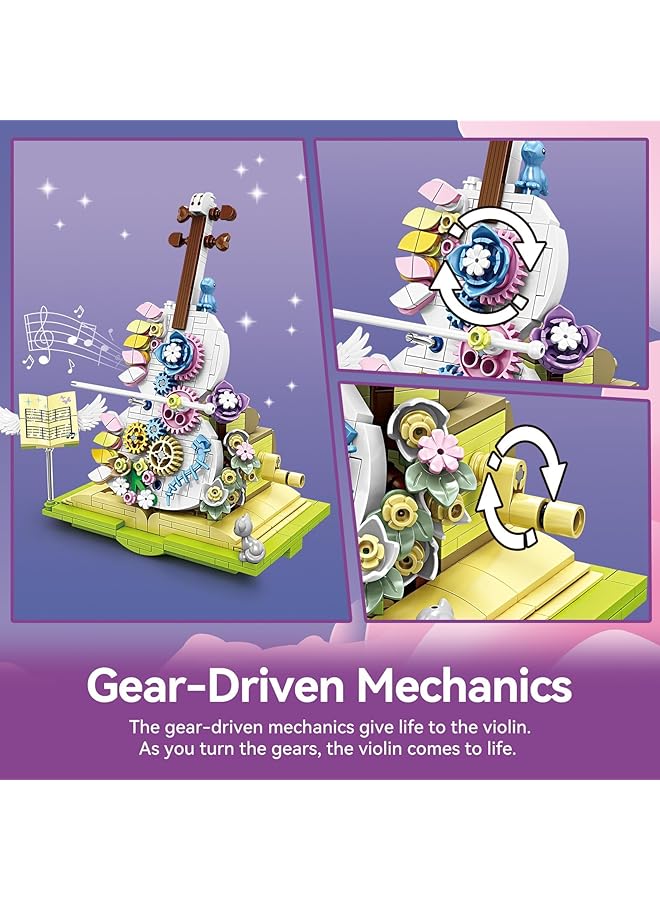 إكسفور مجموعة بناء كتب سحرية على شكل زهرة كمان مع قوس رقص، هدية ديكور زهور ملونة للبنات من سن 6 إلى 12 عامًا أو الأولاد أو الأطفال من سن 6 سنوات فما فوق، مجموعة ديكور منزلي رائعة - Image 4