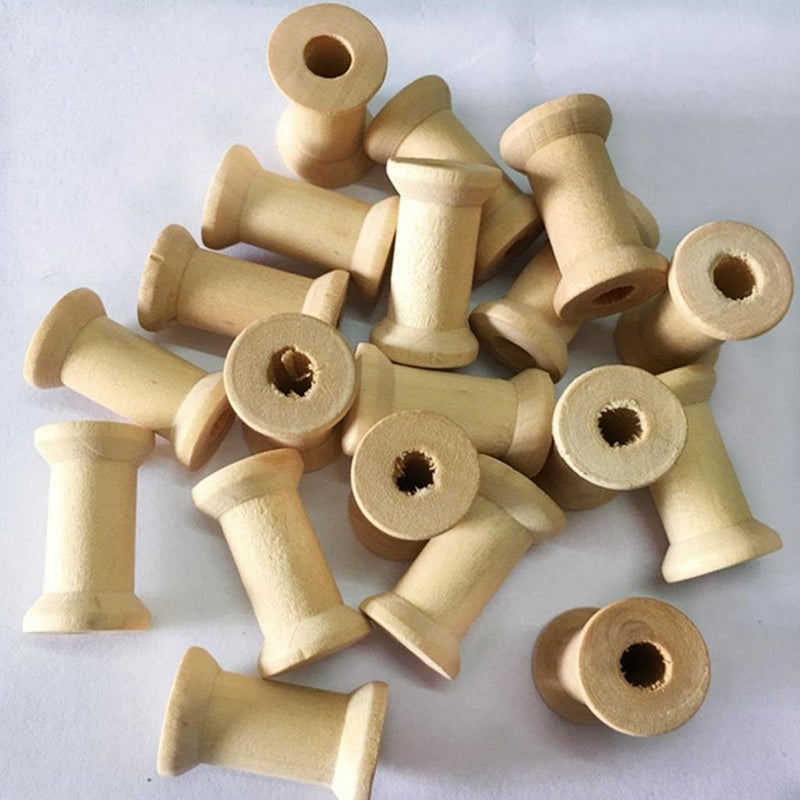 klarako 20 Pieces Vintage Natural Wooden Classic Bobbin Empty Thread Spools DIY Coils fit Sewing Craft&Floss 27x16mm - Image 4