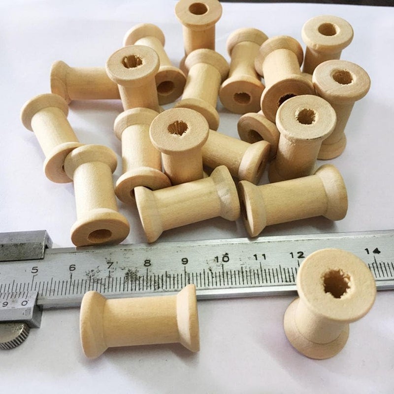 klarako 20 Pieces Vintage Natural Wooden Classic Bobbin Empty Thread Spools DIY Coils fit Sewing Craft&Floss 27x16mm - Image 3