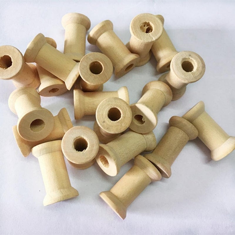klarako 20 Pieces Vintage Natural Wooden Classic Bobbin Empty Thread Spools DIY Coils fit Sewing Craft&Floss 27x16mm - Image 2