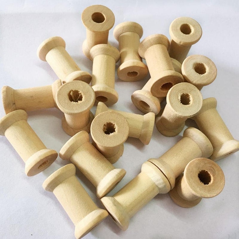 klarako 20 Pieces Vintage Natural Wooden Classic Bobbin Empty Thread Spools DIY Coils fit Sewing Craft&Floss 27x16mm - Image 5