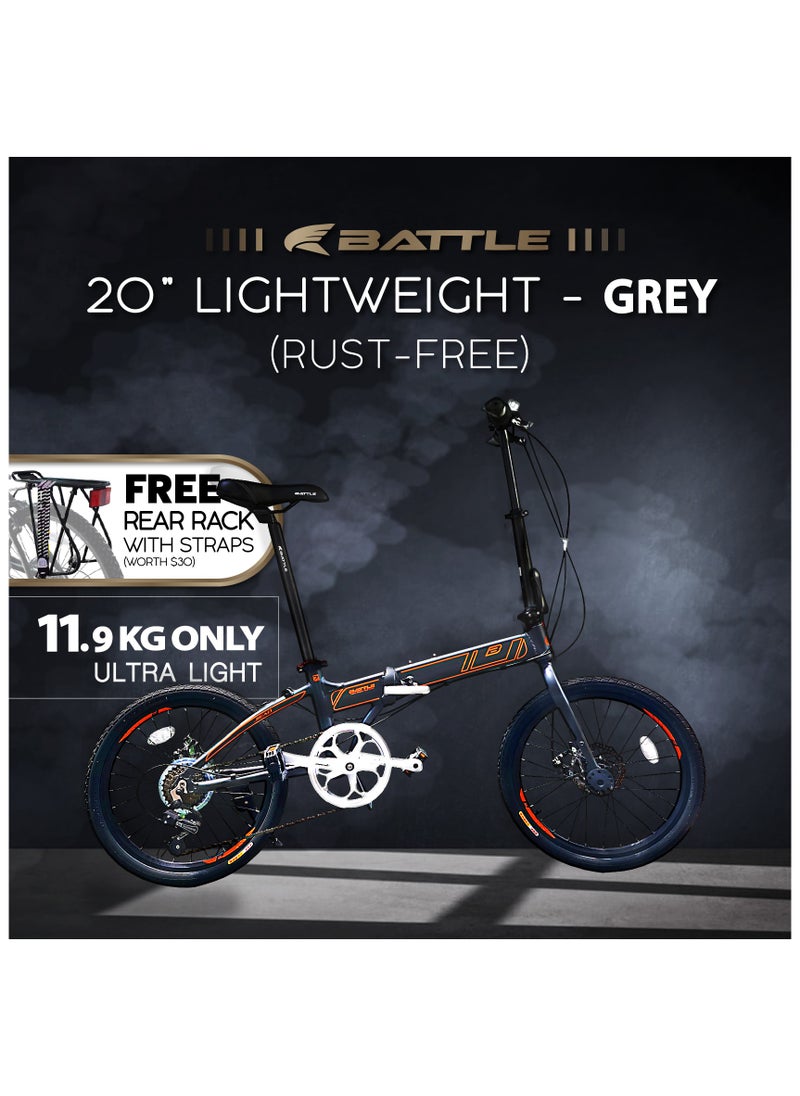 Battle BATTLE 20 Inch Lightweight Folding Bike Free Rear Rack With Straps - Foldable Bicycle For Men & Ladies & Kids (Black)  - Image 1