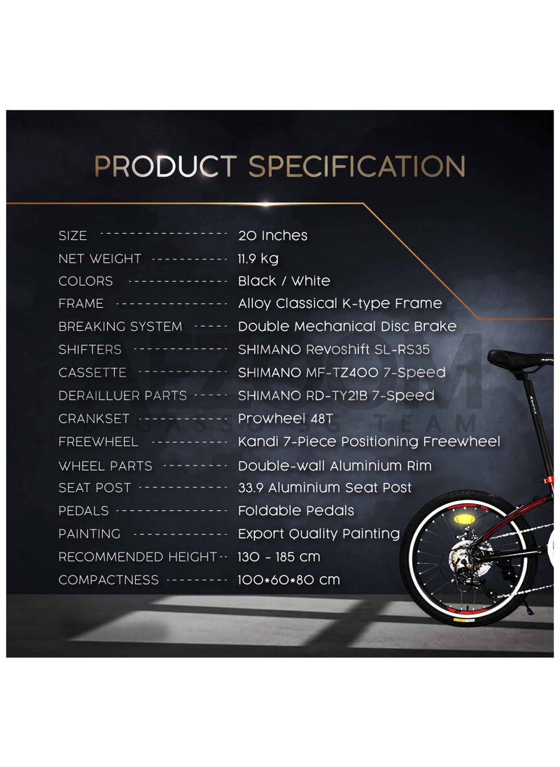 Battle BATTLE 20 Inch Lightweight Folding Bike Free Rear Rack With Straps - Foldable Bicycle For Men & Ladies & Kids (Black)  - Image 4
