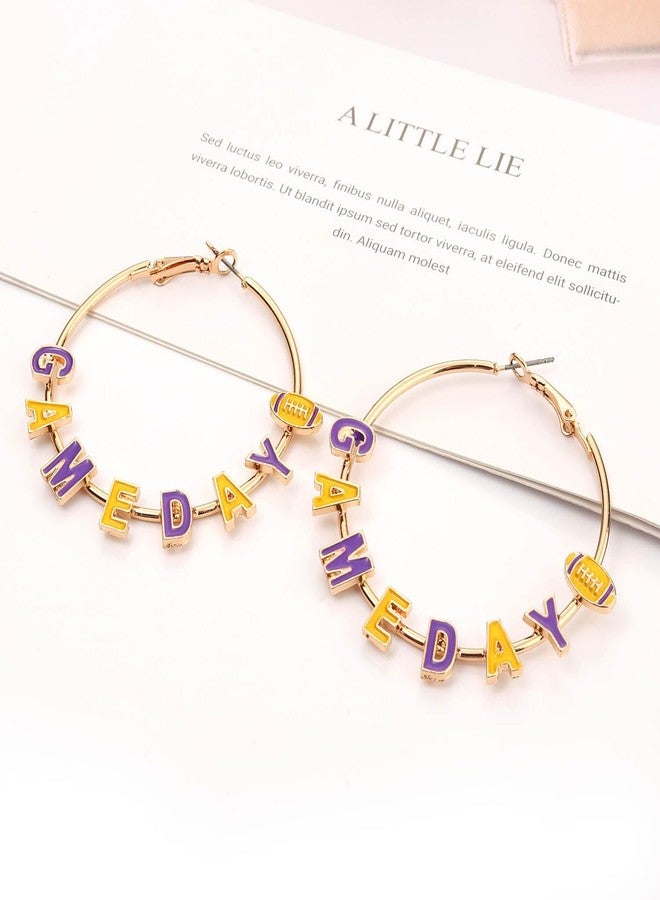 CEALXHENY Game Day Earrings Football Earrings for Women Football Sport Team Hoop Earrings Game Day Football Jewelry Red Blue Spirit Field Day Accessories Outfits Football Mom Gifts (Purple Yellow) - Image 4