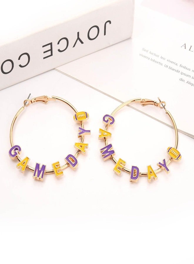 CEALXHENY Game Day Earrings Football Earrings for Women Football Sport Team Hoop Earrings Game Day Football Jewelry Red Blue Spirit Field Day Accessories Outfits Football Mom Gifts (Purple Yellow) - Image 3