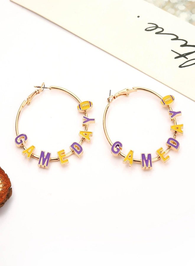 CEALXHENY Game Day Earrings Football Earrings for Women Football Sport Team Hoop Earrings Game Day Football Jewelry Red Blue Spirit Field Day Accessories Outfits Football Mom Gifts (Purple Yellow) - Image 2
