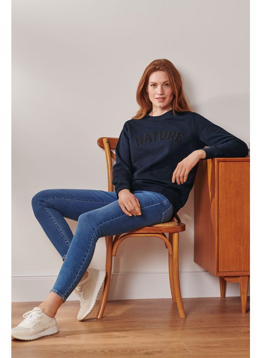 Tchibo Women Textured Long Sleeve Sweatshirt, Navy  - Image 1