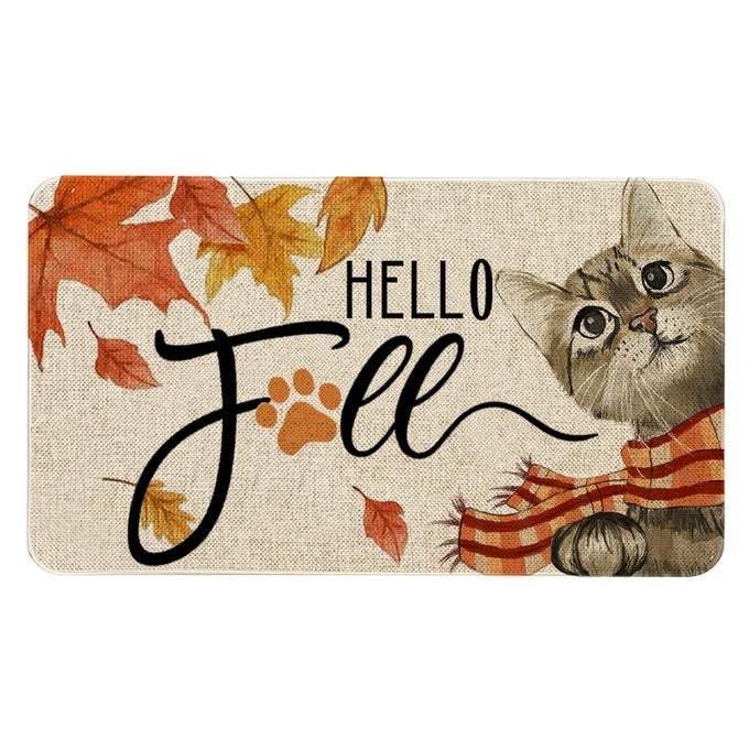 HELLO FALL DOOR MAT 30 X 17 INCH FALL CAT DOORMAT INDOOR OUTDOOR ENTRANCE FLOOR MAT NON SLIP AUTUMN THANKSIVING DECOR RUBBER WELCOME MATS