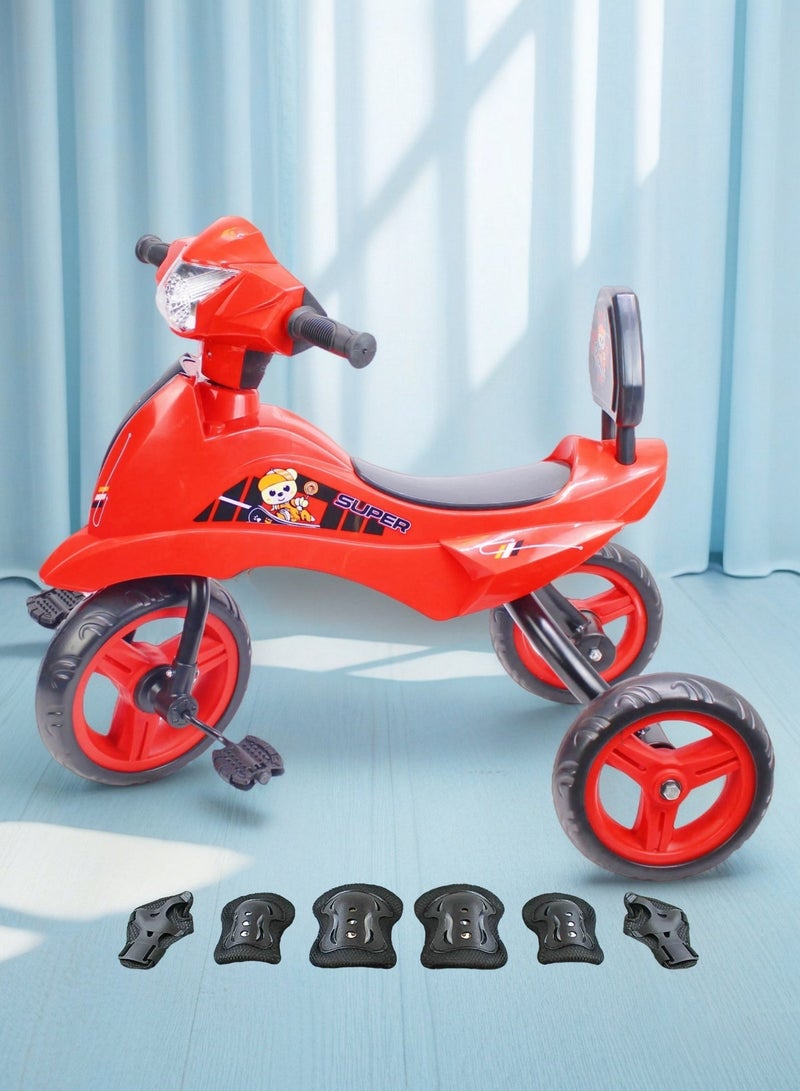 EASY FUTURE kids Tricycle Baby Bicycle Ride-On Toy Tricycle for Kids Baby Tricycle with Light and Music Baby Cycle (Blue Red Pink Can Choose) Package Include Protective Gear Set - Image 1