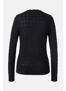 Tchibo Women Scallop Neck Delicate Knit Sweater, Black  - Image 2
