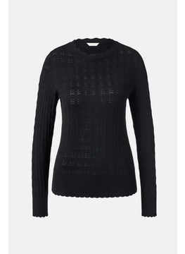 Tchibo Women Scallop Neck Delicate Knit Sweater, Black  - Image 3