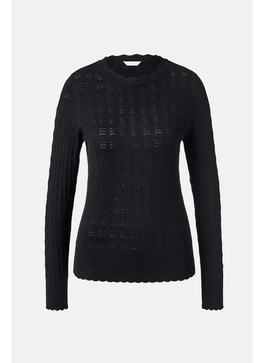 Tchibo Women Scallop Neck Delicate Knit Sweater, Black  - Image 3