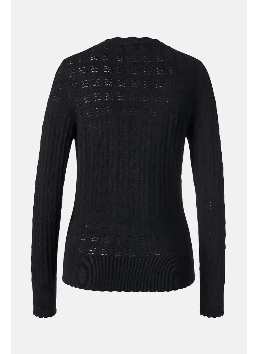 Tchibo Women Scallop Neck Delicate Knit Sweater, Black  - Image 2