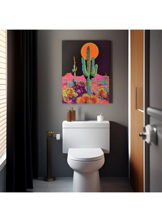 Lwlaboc Cactus Bathroom Decor, Desert Sunset Wall Art,Botanical Prints Trippy Posters,Green Pastel Landscape Abstract Illustrations,Cactus Pink Pictures Wall Decor for Living Room Home Aesthetic Gifts - Image 4