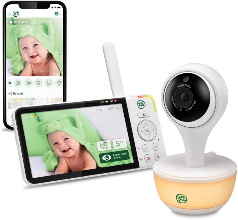 LeapFrog LF815HD Smart Video Baby Monitor – 5" HD Parent Viewer with Remote App Access, Color Night Vision, Temperature & Humidity Sensor, Soothing Sounds & Night Light - Image 2