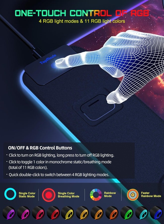 TopMade RGB Gaming Mouse Pad with 15W Wireless Charging, 31.5” x 15.8” XXL Large Desk Mat Home Office Keyboard Pad for Desk, Waterproof Mousepad with Smooth Surface, Non-Slip Base, Galaxy Nebula - Image 4