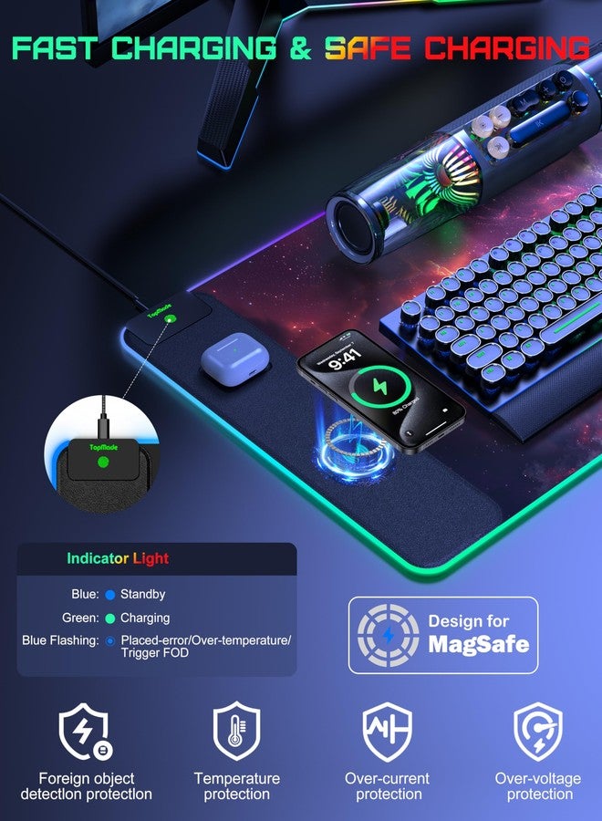 TopMade RGB Gaming Mouse Pad with 15W Wireless Charging, 31.5” x 15.8” XXL Large Desk Mat Home Office Keyboard Pad for Desk, Waterproof Mousepad with Smooth Surface, Non-Slip Base, Galaxy Nebula - Image 3