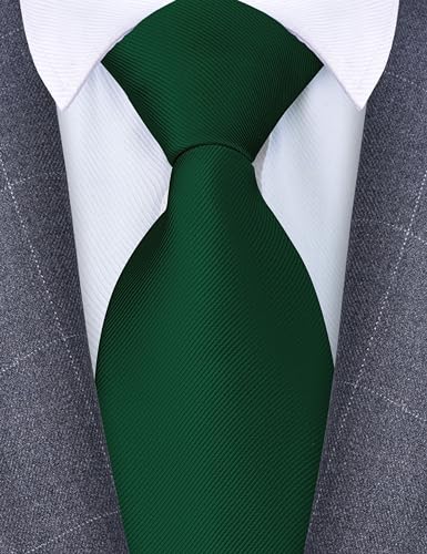 Branduce Dark Green Ties for Men Solid Plain Color Silk Tie Jacquard Woven 63'' Extra Long Neckties Suit for Tall and Big Men (TA10-02) - Image 2