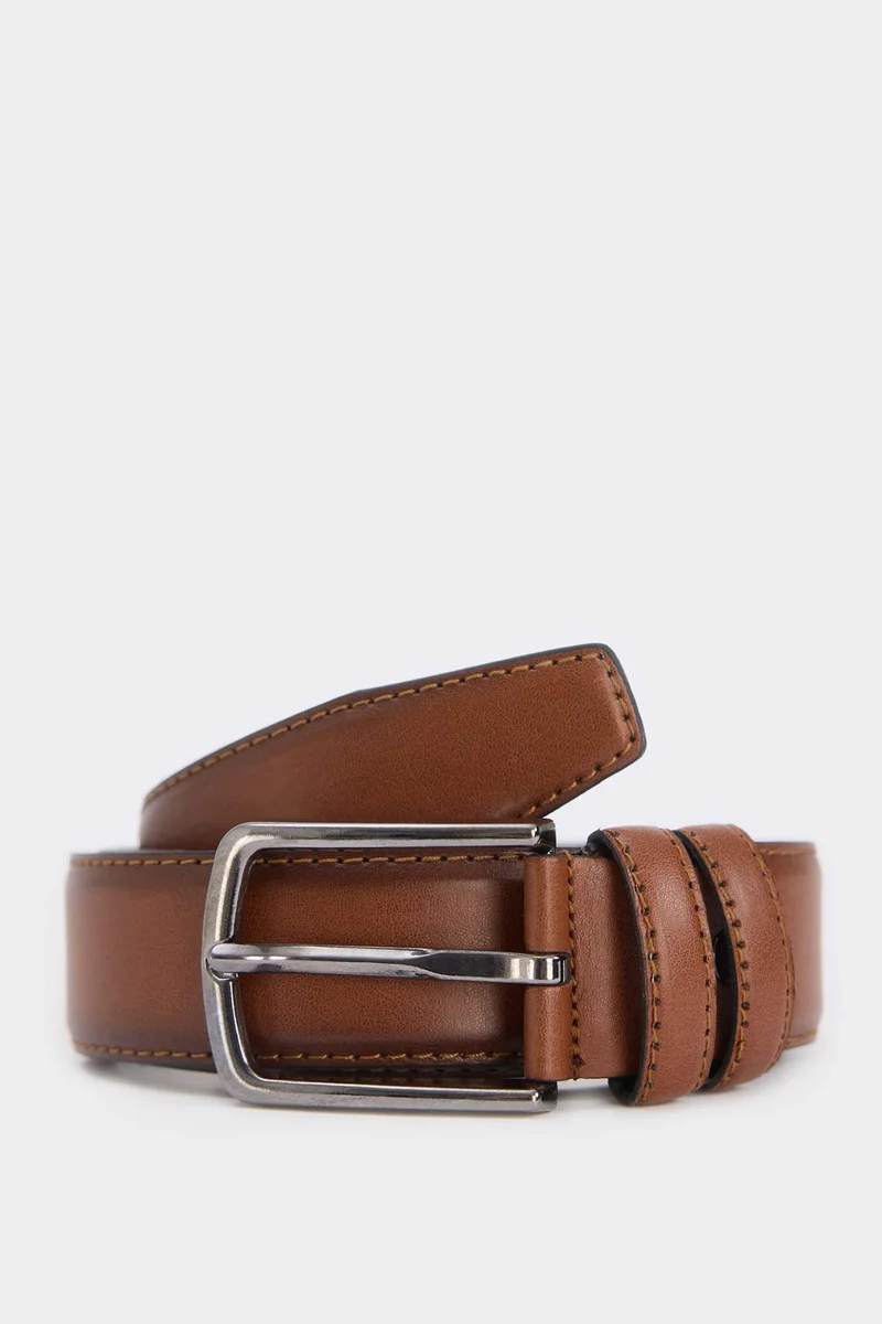 ديفاكتو Man Rectangular Buckle Faux Leather Belt