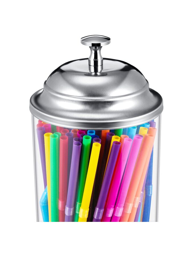Plastic Straw Dispenser, 10.6" Acrylic Plastic Straw Dispenser for Counter with Lid, Straw Holder for Standard Size Drinking Straws(Silver) - Image 2