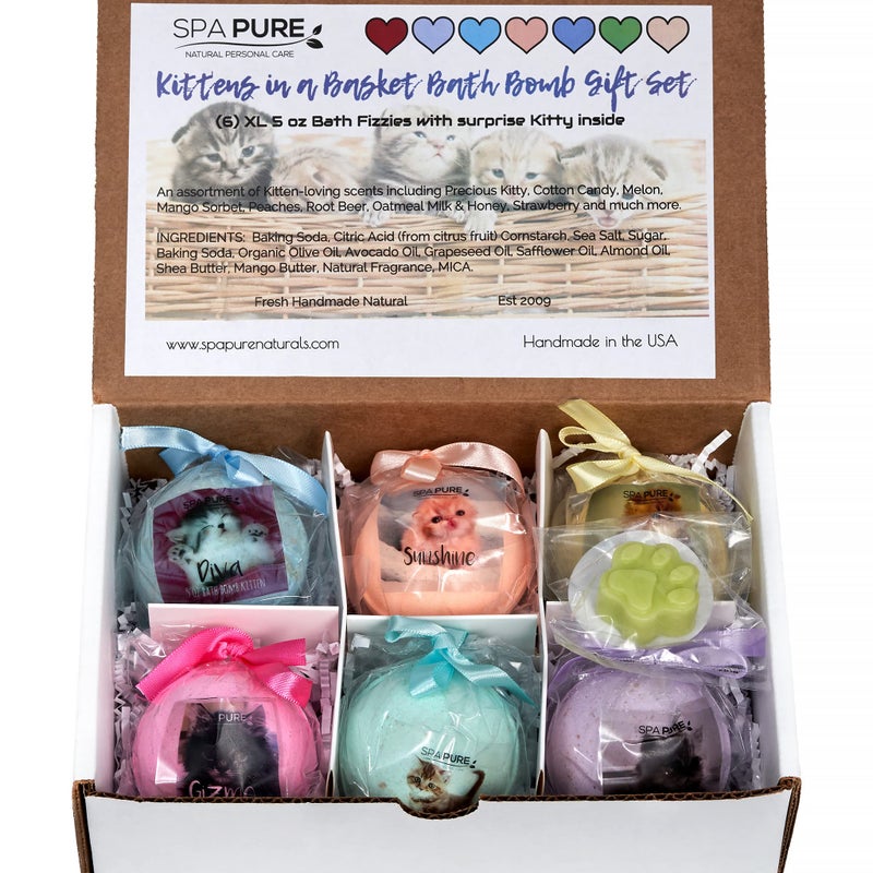 Spa Pure Kittens in Basket: 6 Adorable Kittens Hiding Inside Each Colorful Bath Bomb  XL 5 oz Each (6 Count) Pack of 1  Multicolor - Image 3